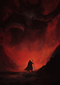 Wizard facing demon hell