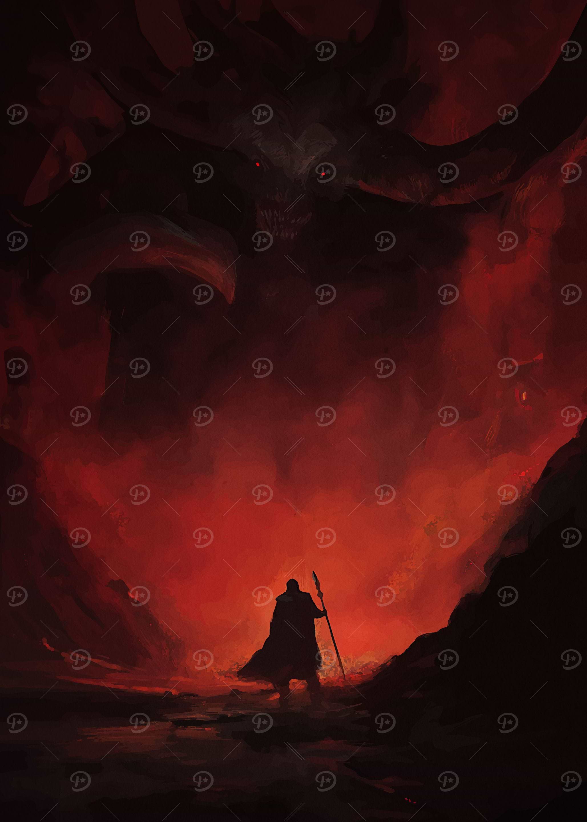 Wizard facing demon hell