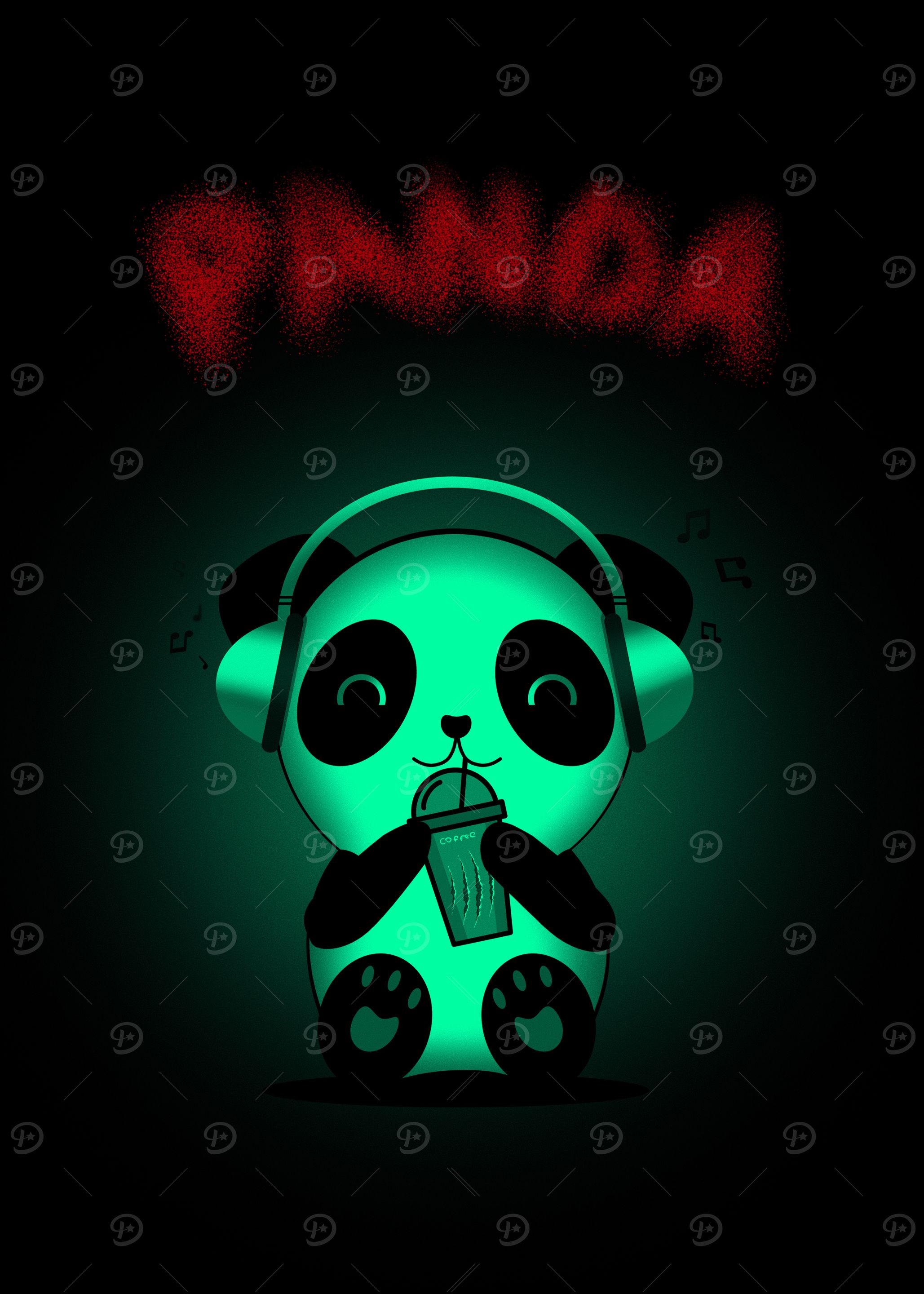 Glowing Panda with Headphones and Drink