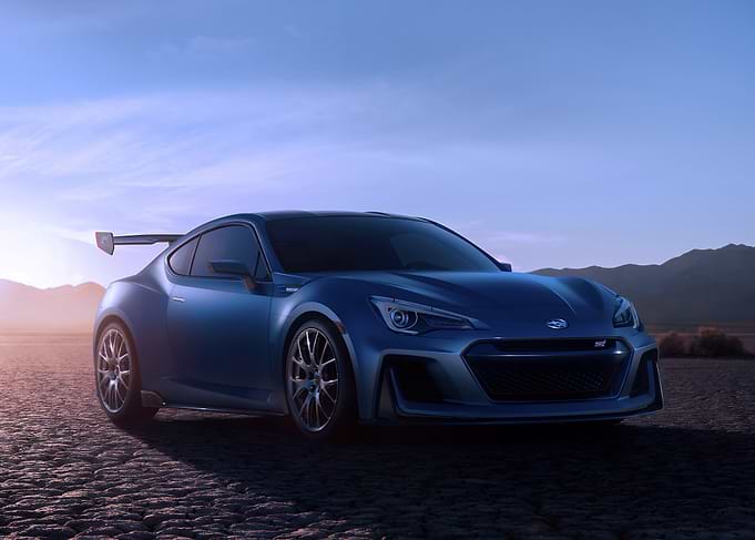 Blue Subaru BRZ on cracked earth