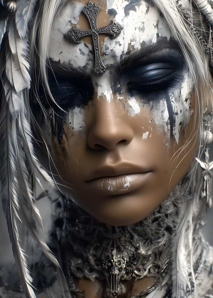 Gothic girl with Cross and Feathers