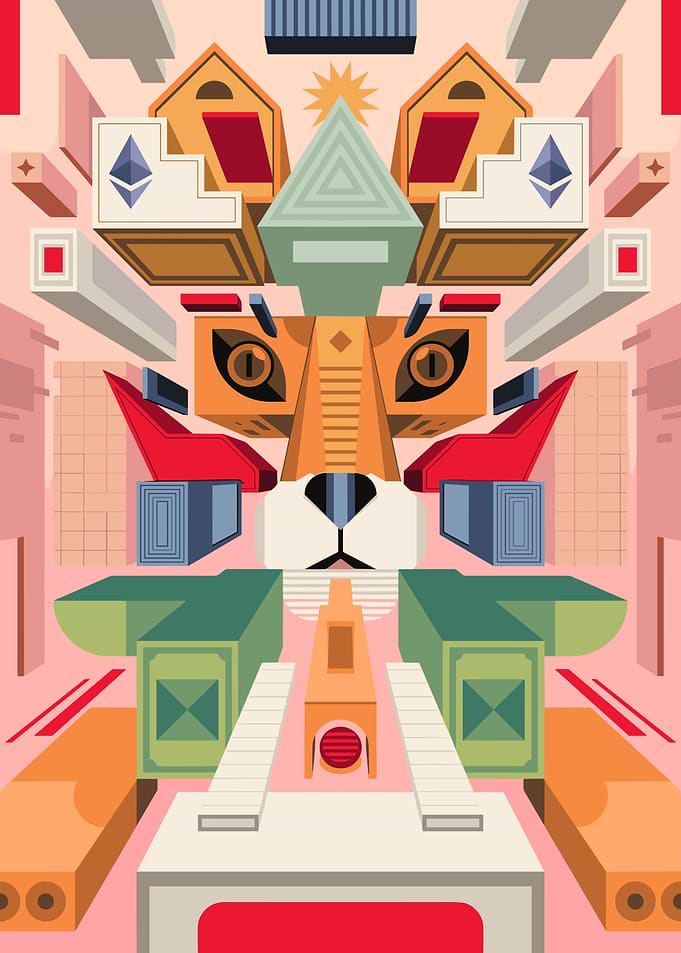 Abstract Geometric Cat Illustration