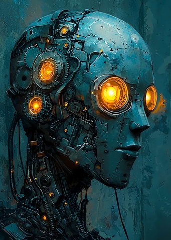 Core Cognition – Cybernetic Portrait in Blue & Orange