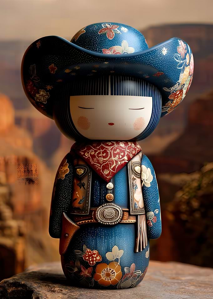 Floral Cowboy Kokeshi Doll