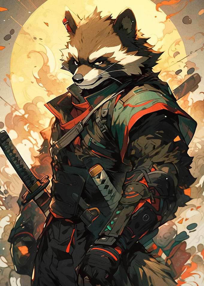 Raccoon Samurai Warrior Digital Art
