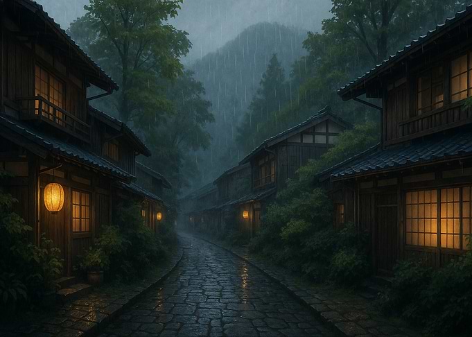Rainy Japanese Village Street