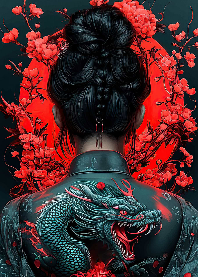 Dragon Woman Floral Background