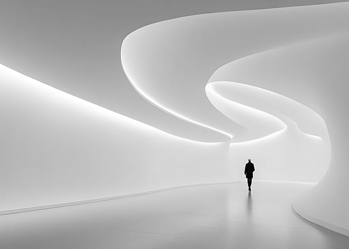 Monochrome Futuristic Architecture with Figure