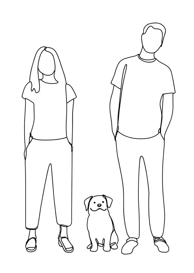 Minimalist Line Art Couple With Dog