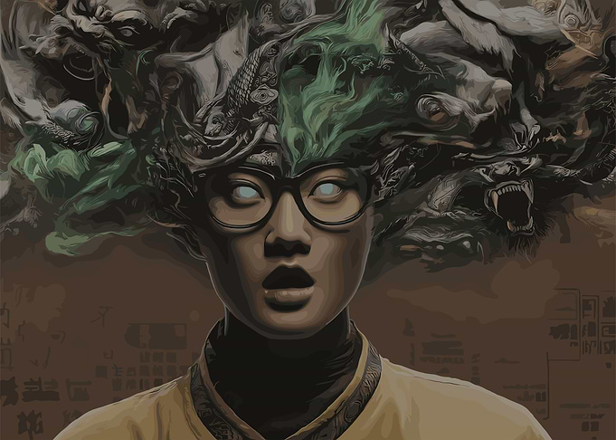 Surreal Portrait with Mythical Creatures