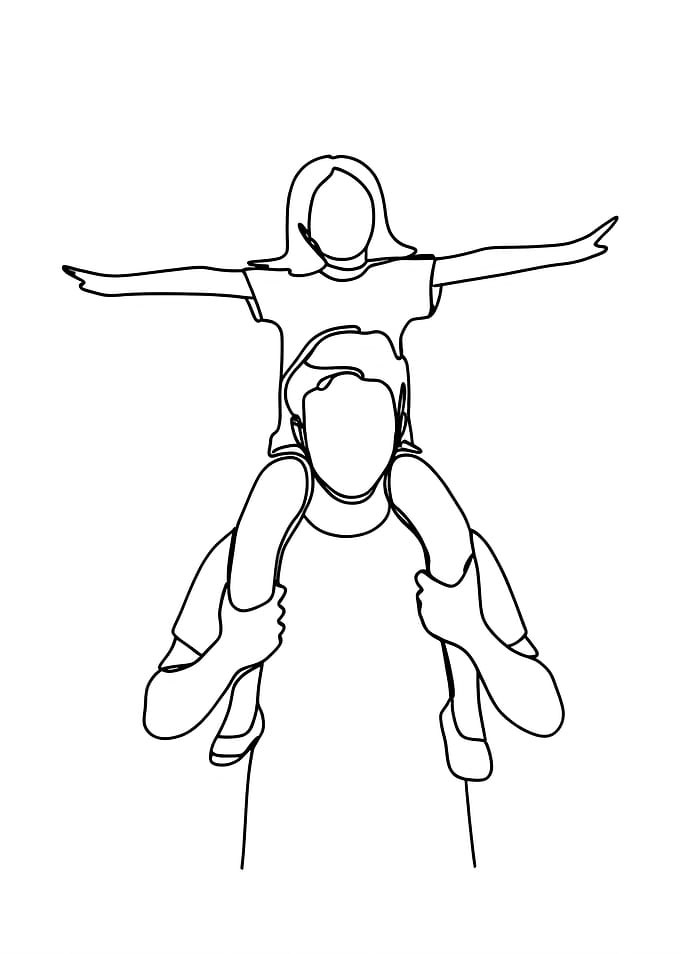Father and Daughter Shoulder Ride Minimalist Line art