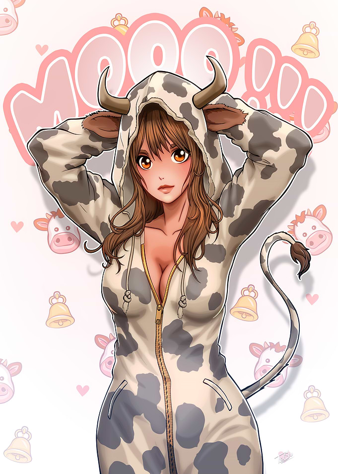 Anime Girl in Cow Onesie
