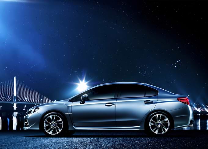 Silver Subaru WRX at Night