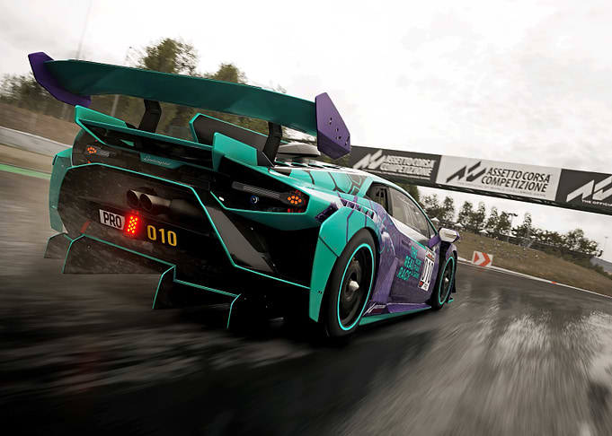 Racing Car on Wet Track