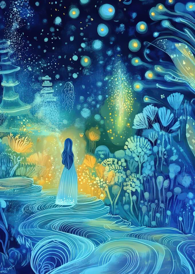 Dreamy Blue Landscape with Figure