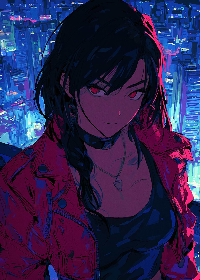 Anime Girl in Cityscape at Night