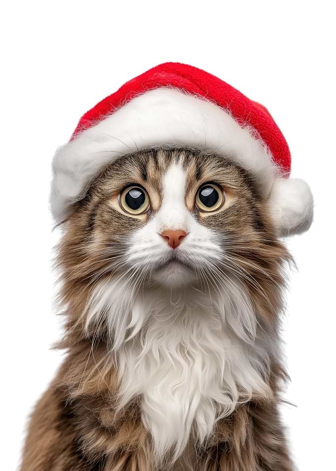 American Curl Cat Wearing Santa Hat Portrait