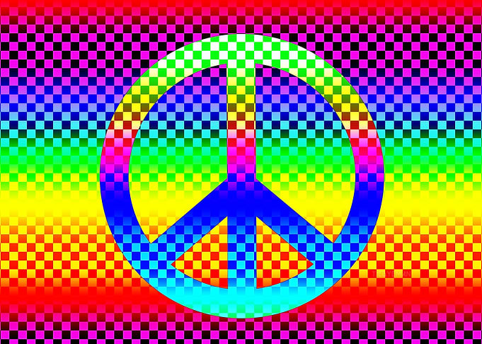 Neon Peace Sign Checkerboard
