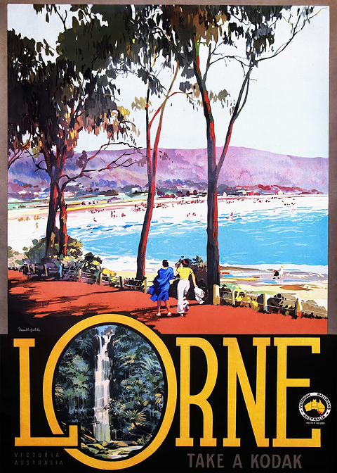 Lorne, Victoria Australia Travel Poster — retro travel art printed on metal