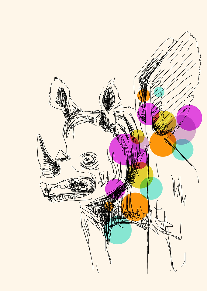 Rhino Sketch with Colorful Circles