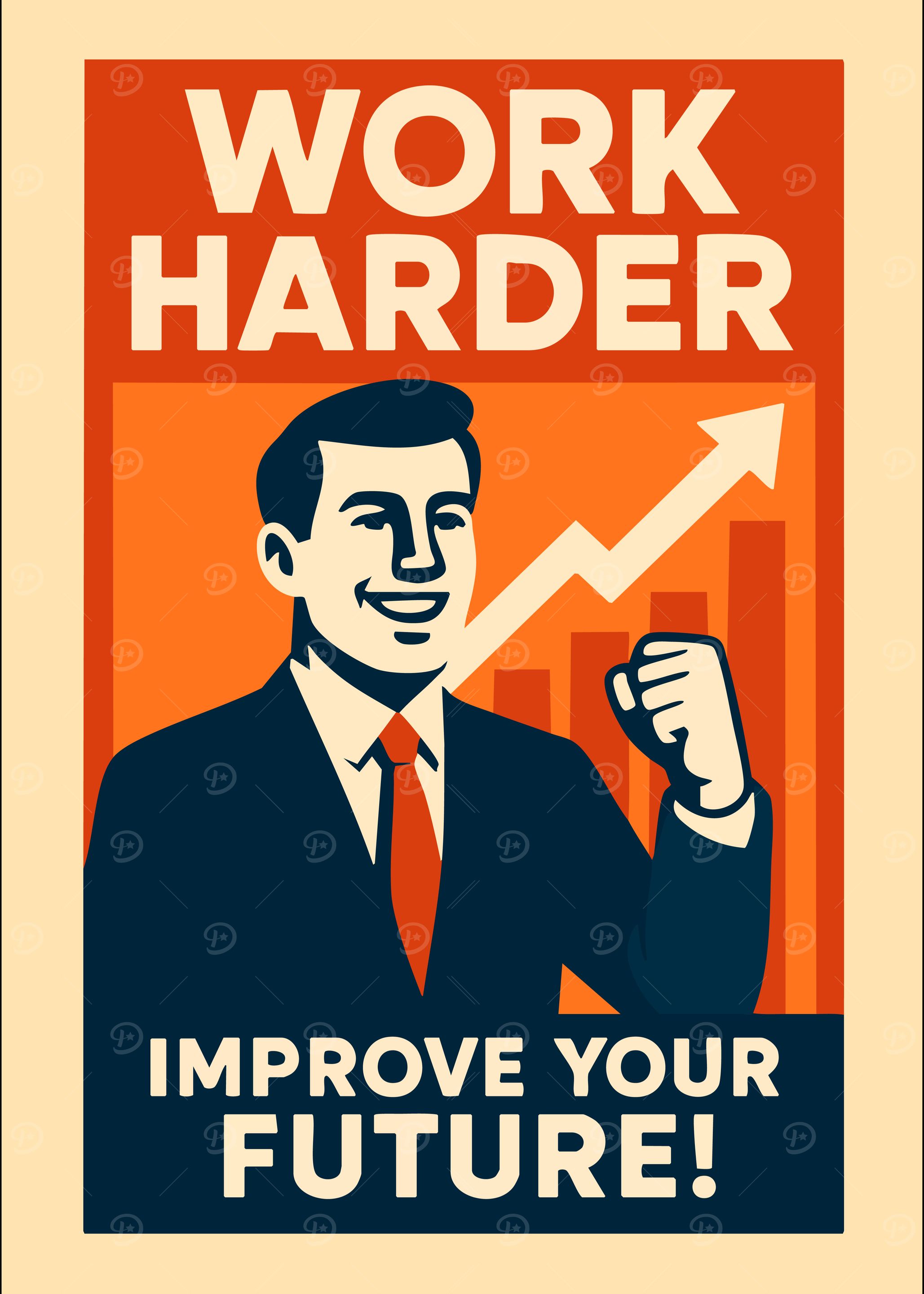 'Work Harder, Improve Your Future' Vintage Dystopian Corporate Poster