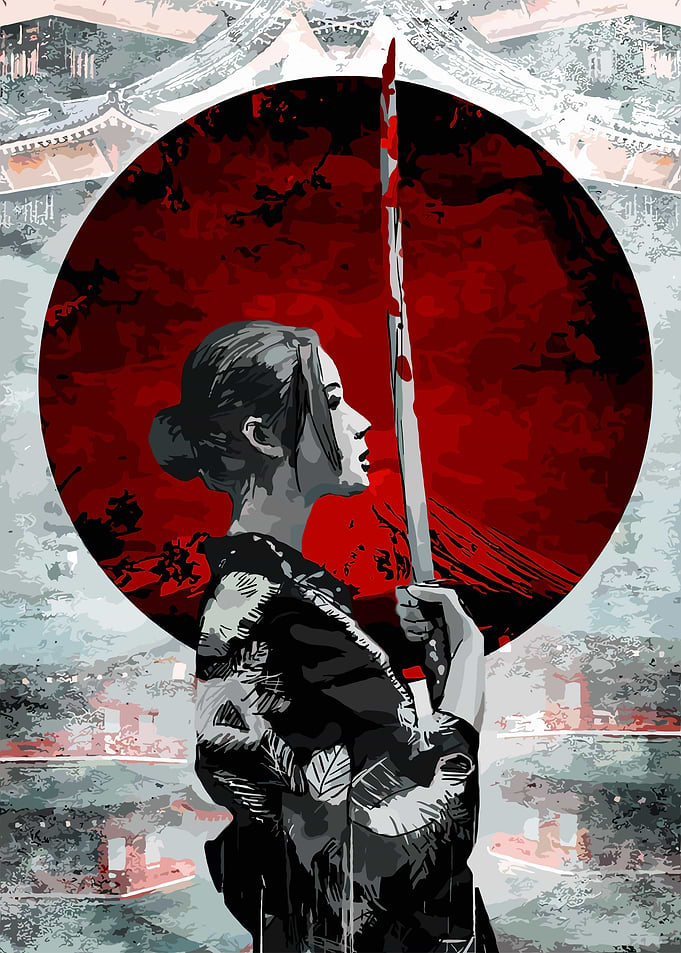 Samurai Woman with Bloody Katana