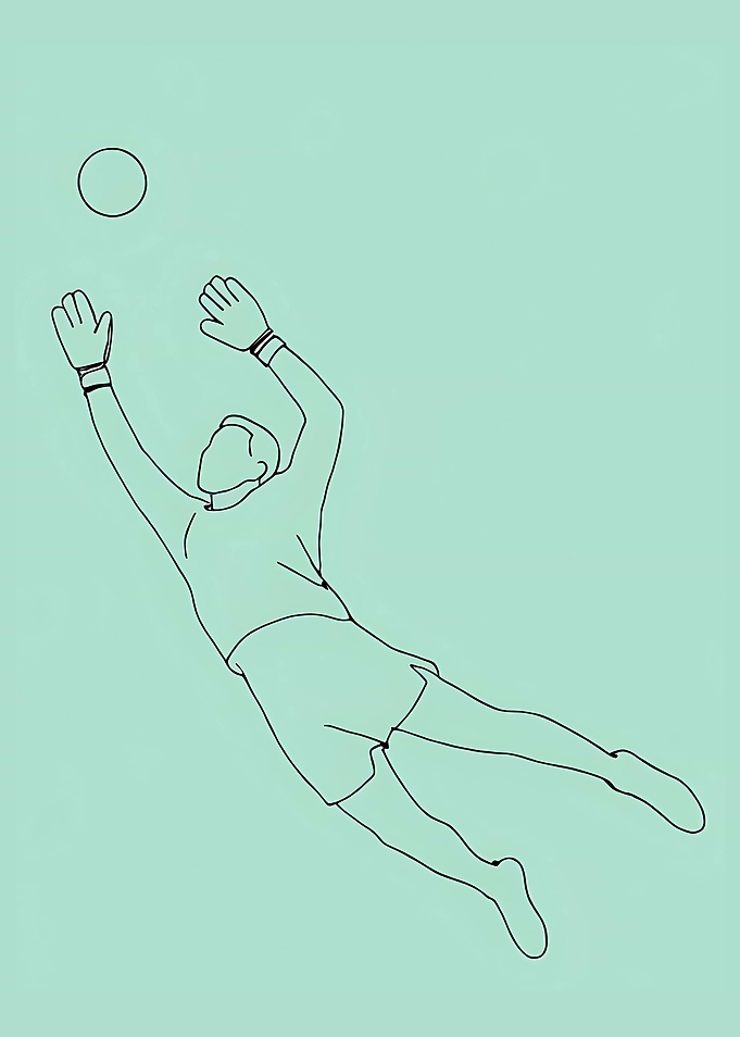 Goalkeeper Diving for Ball Minimalist Line Art