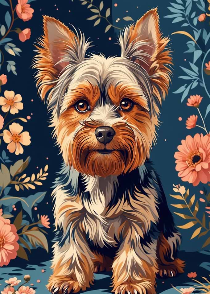Yorkshire Terrier Portrait with Flowers
