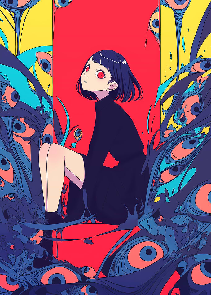 Girl Surrounded by Eyes Digital Art