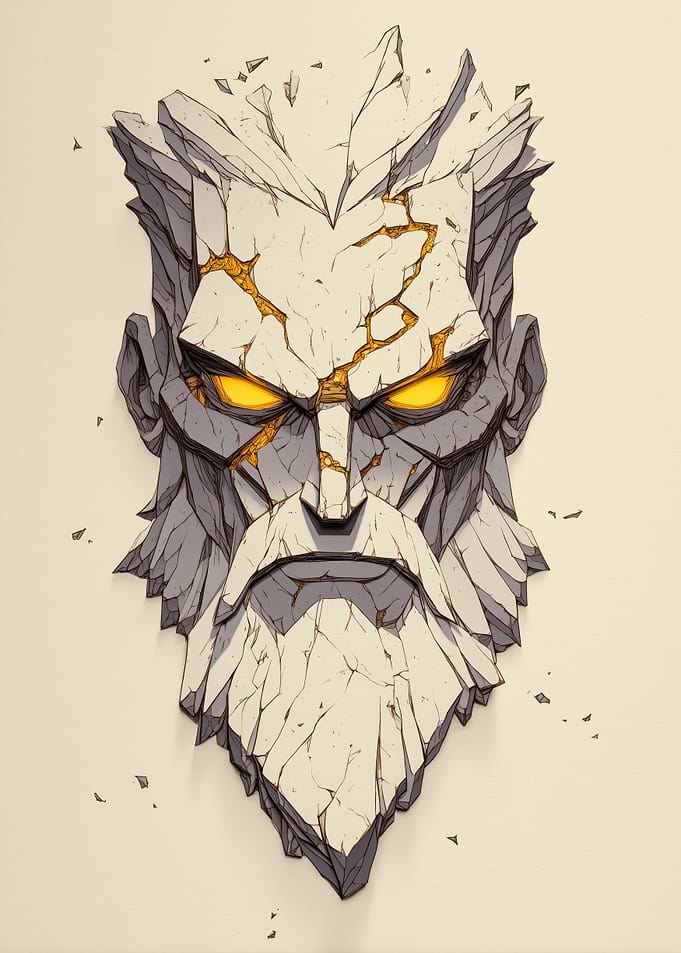 Stone Giant Head with Glowing Eyes