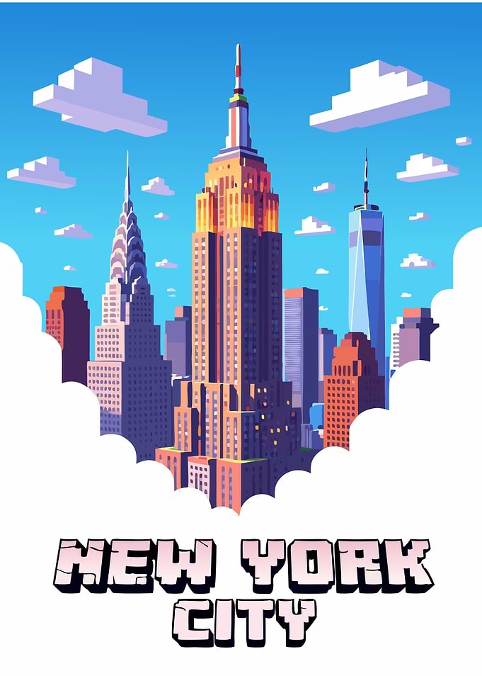New York City Pixel Art Skyline - Empire State Building