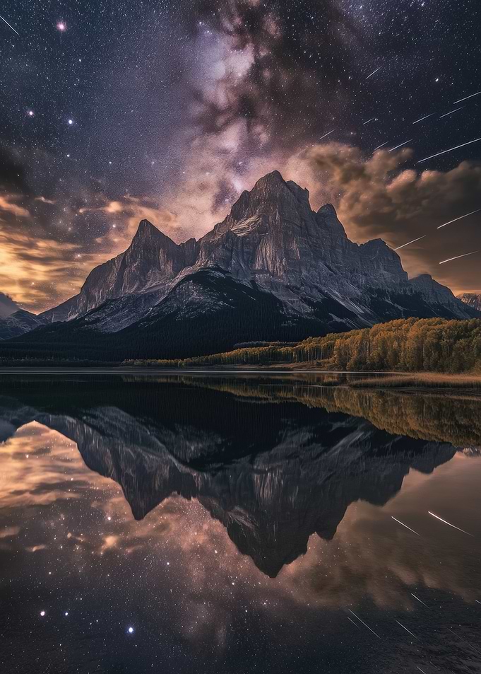 Mountain Reflection Under Starry Night Sky