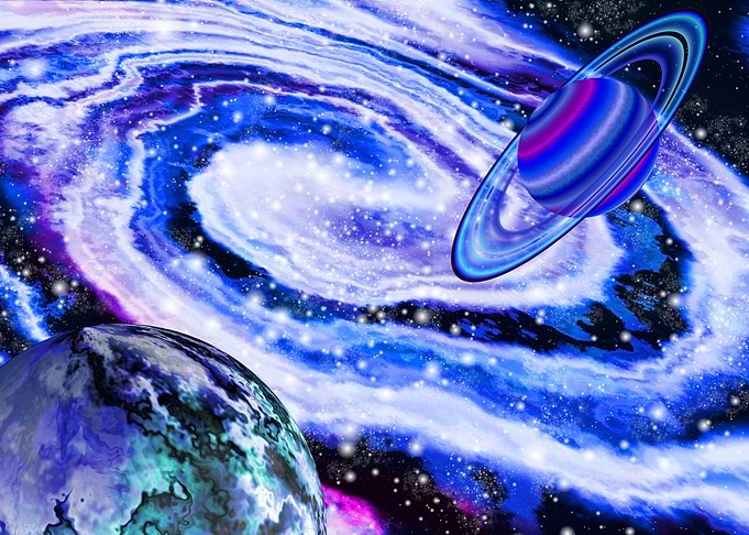 'Galaxia' Colorful Space Scene with Planets Fractal Art