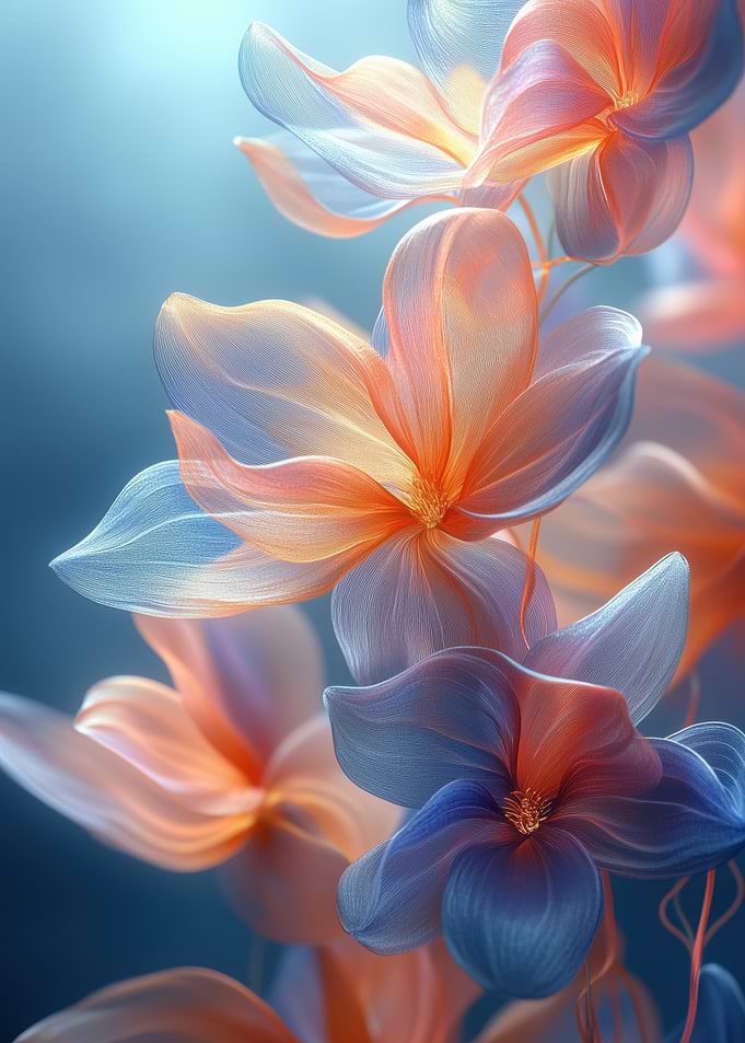 Abstract Floral Art in Blue and Orange