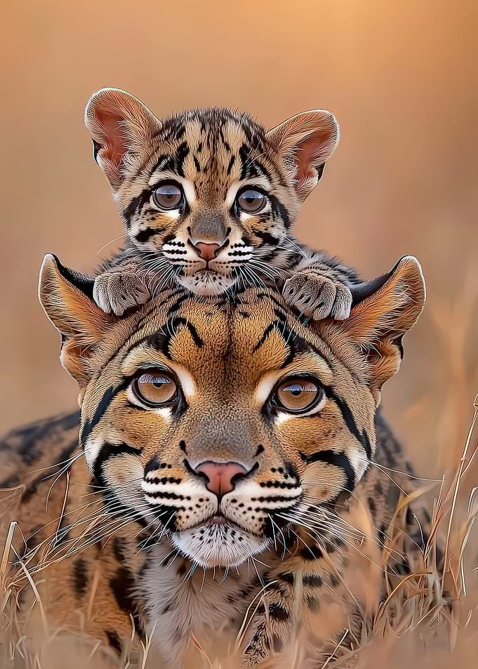 Ocelot Mother and Cub Portrait