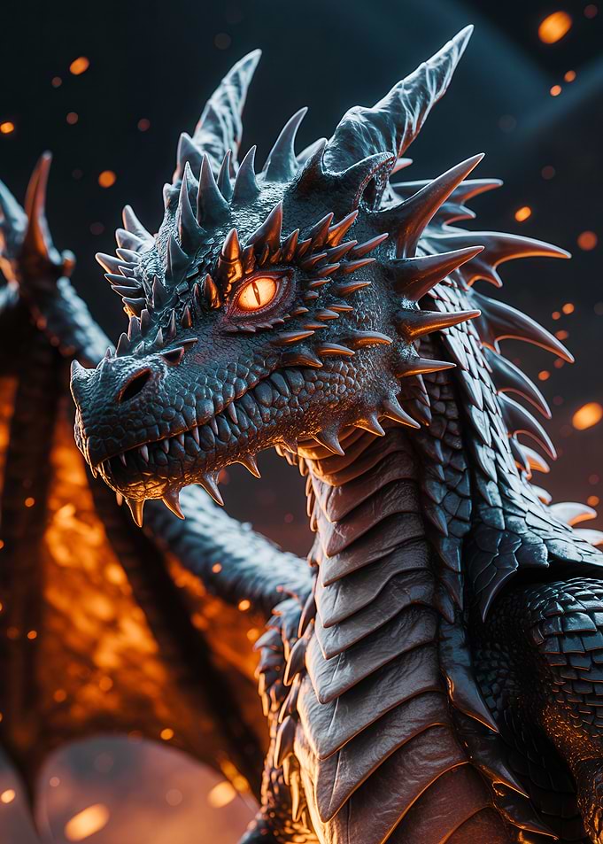 Inferno Sovereign – Obsidian Dragon Amidst Ember Storm
