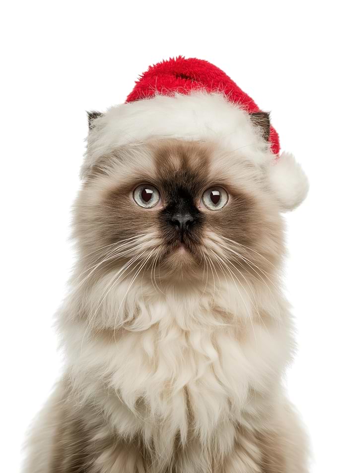Himalayan Cat with Santa Hat Portrait