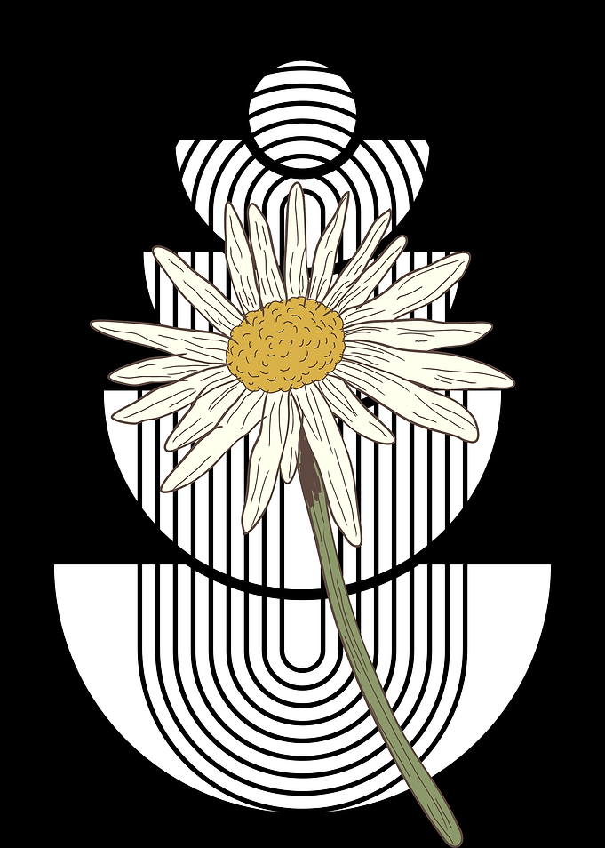 Daisy with Geometric Black and White Shapes