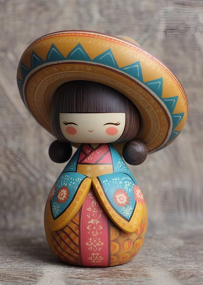 Kokeshi Doll with Sombrero