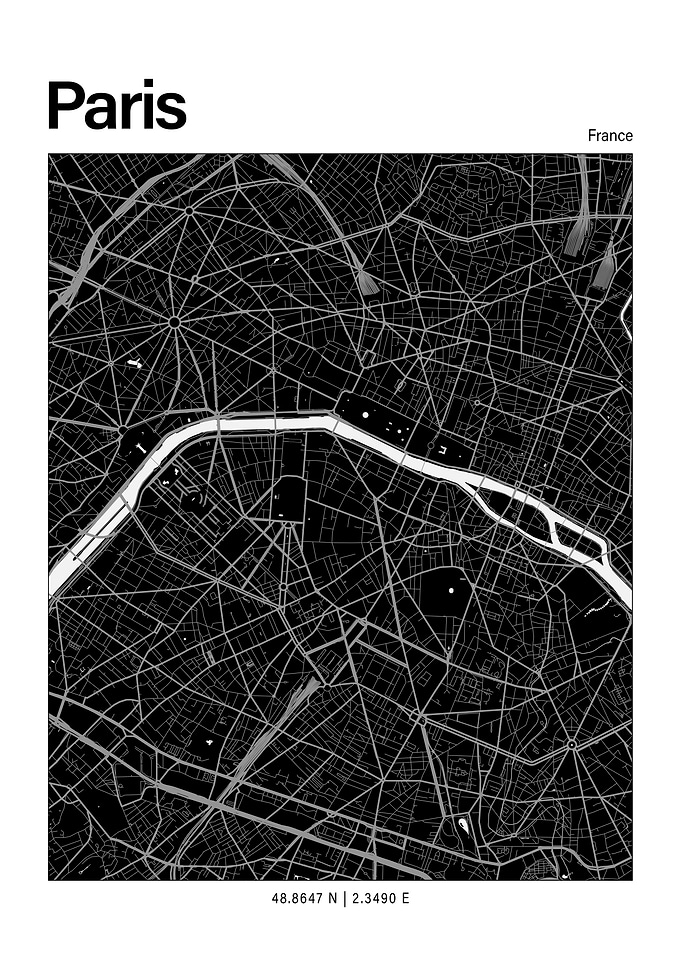 Paris Black and White Map
