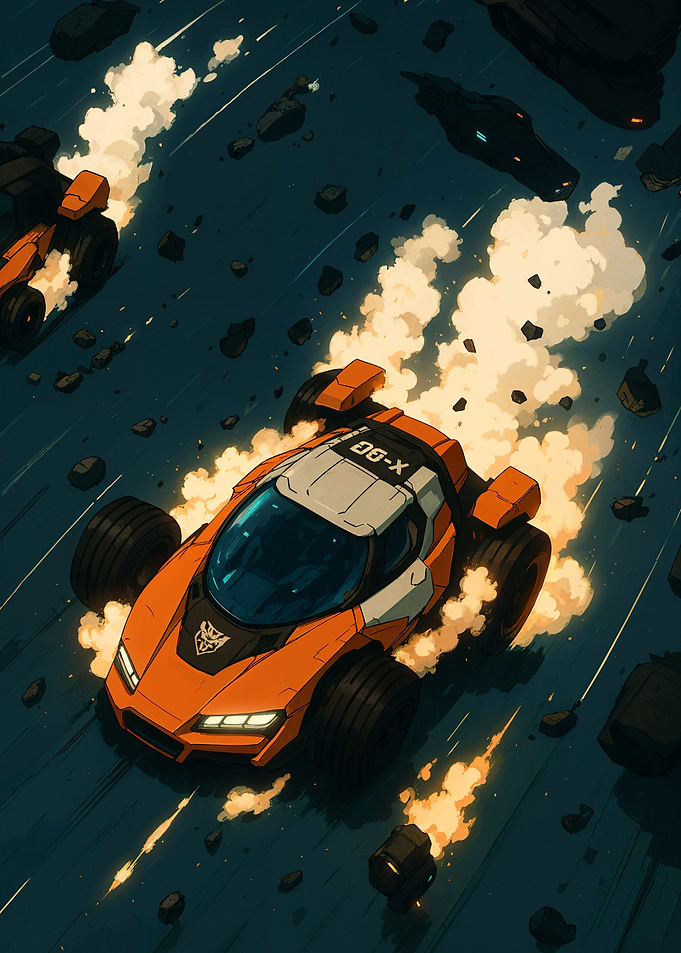 Orange Racing Car in Space