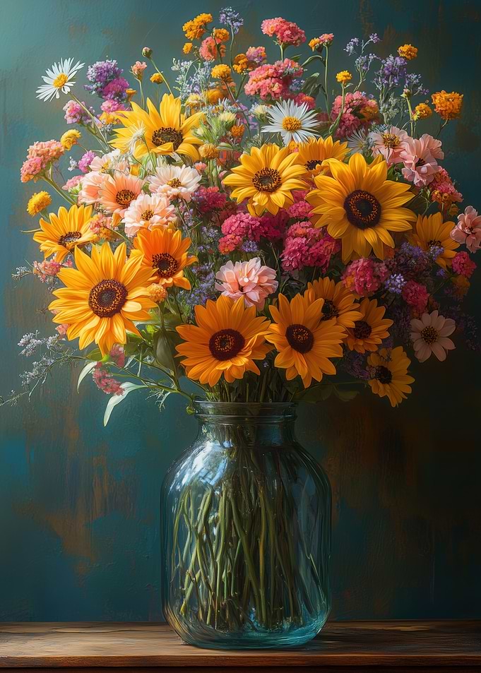 Vibrant Floral Bouquet in Glass Vase