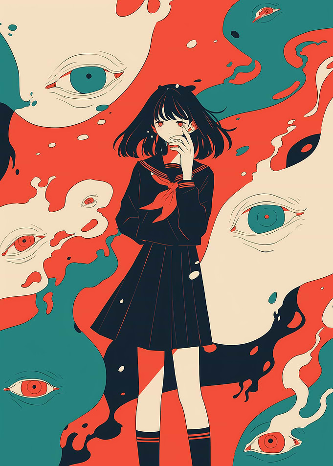 Anime Girl with Surreal Eye Background