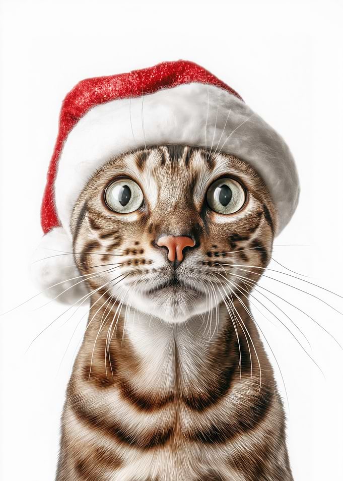Ocicat wearing Santa hat portrait