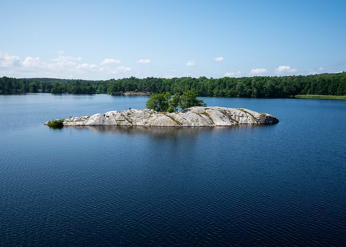 Rocky Island in a Lake