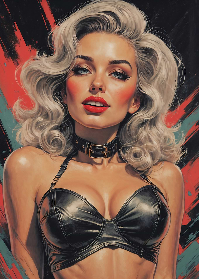 Blonde Pin-Up Leather Bra and Choker