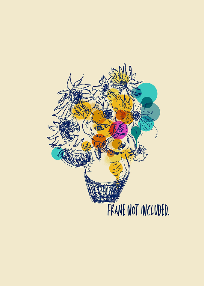 Sunflower Sketch with Colorful Circles