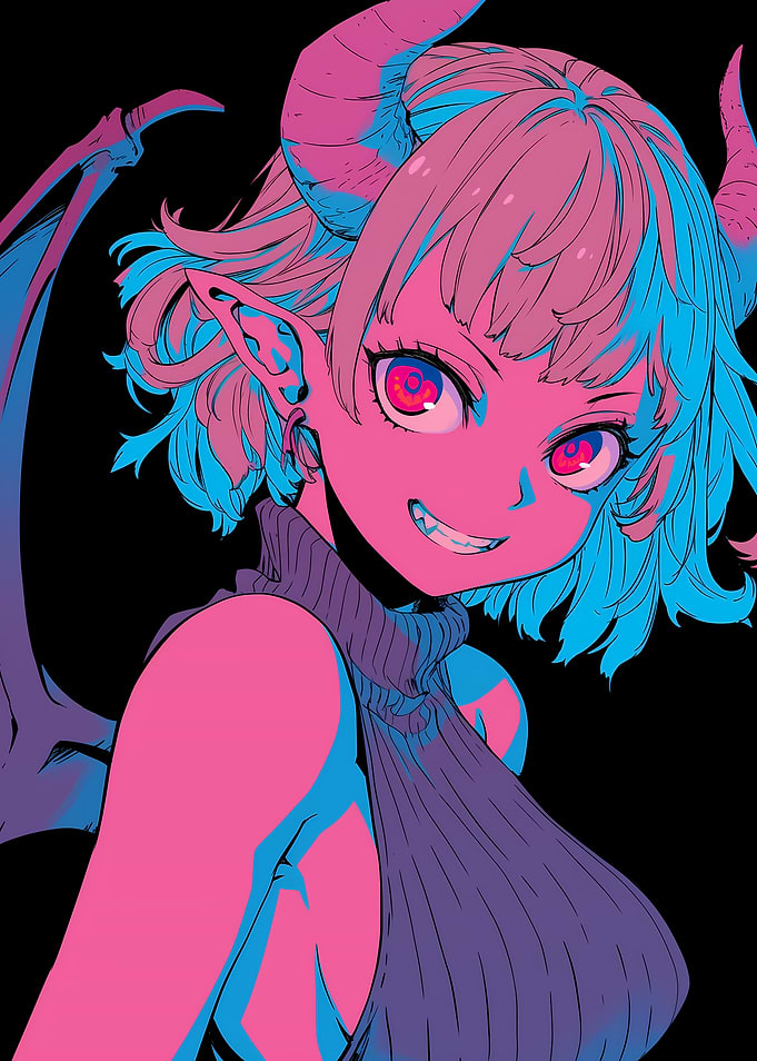Pink and Blue Devil Girl Portrait