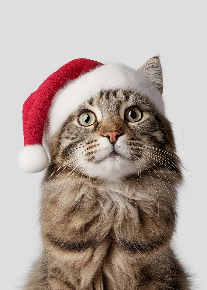 American Bobtail Cat with Santa Hat