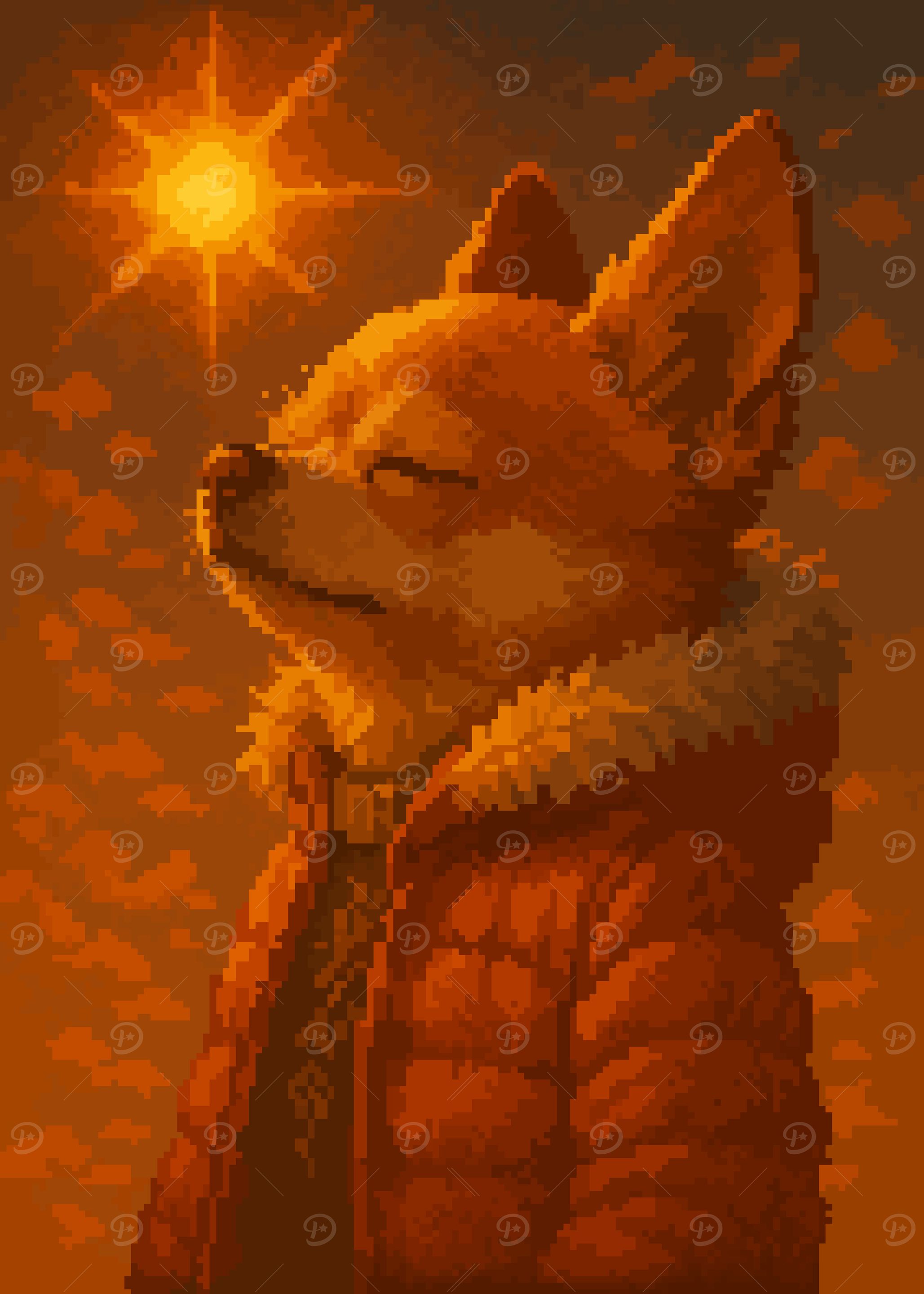 Pixel Art Chihuahua in Winter Coat Sunset Portrait